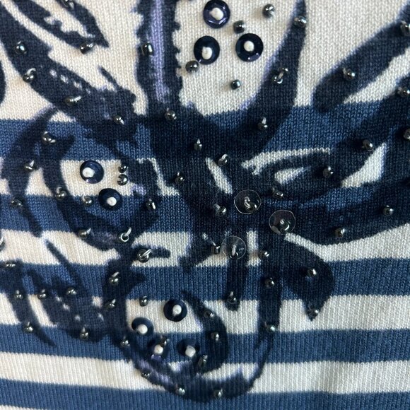 Metric Blue Striped Scroll Floral Sweater Size Large - Picture 5 of 9